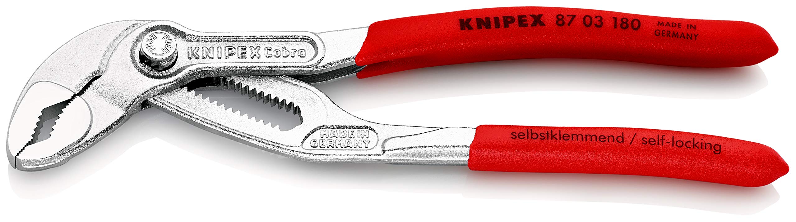 KNIPEX Cobra High-Tech Water Pump Pliers Chrome-Plated with Non-Slip Plastic Coating 180 mm, 87 03 180