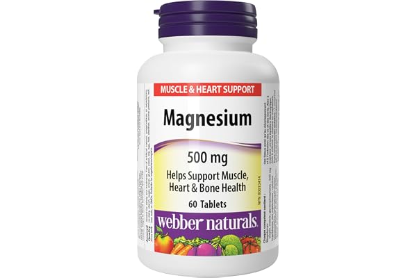 Webber Naturals Magnesium 500 mg, 60 Tablets, Enhanced Absorption Mineral, Supports Bone and Muscle Functions, Vegan