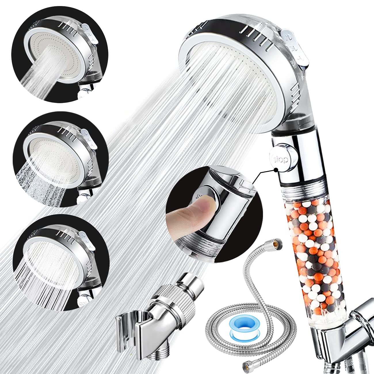 Photo 1 of Vacto High Pressure Handheld Shower Head with Filter, Shower Head Kits with Hose and Bracket, Hard Water Softener Water Purifying Filtered Showerheads with Filter Beads