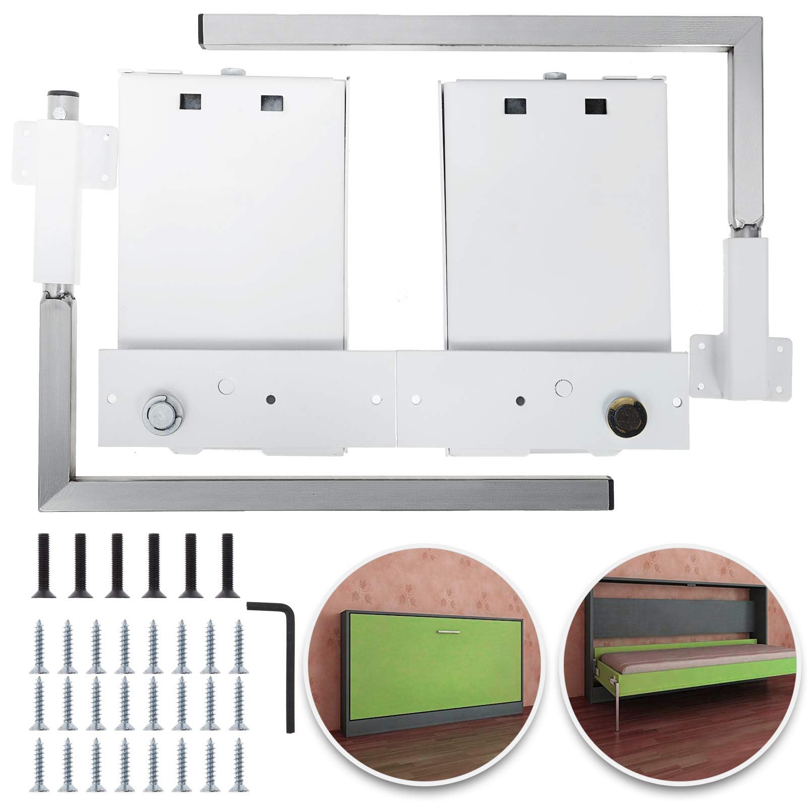 Photo 1 of Happybuy Murphy Mounting Wall Springs Mechanism Heavy Duty Support Hardware DIY Kit for Queen Twin Size Bed (Horizontal), White