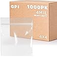 GPI - Case of 1000, 4" X 4" Clear Plastic Reclosable Zip bags - Heavy Duty, Bulk 4 Mil Thick Strong & Durable Poly Baggies with Resealable Zip Top Lock for Travel, Storage, Packaging & Shipping
