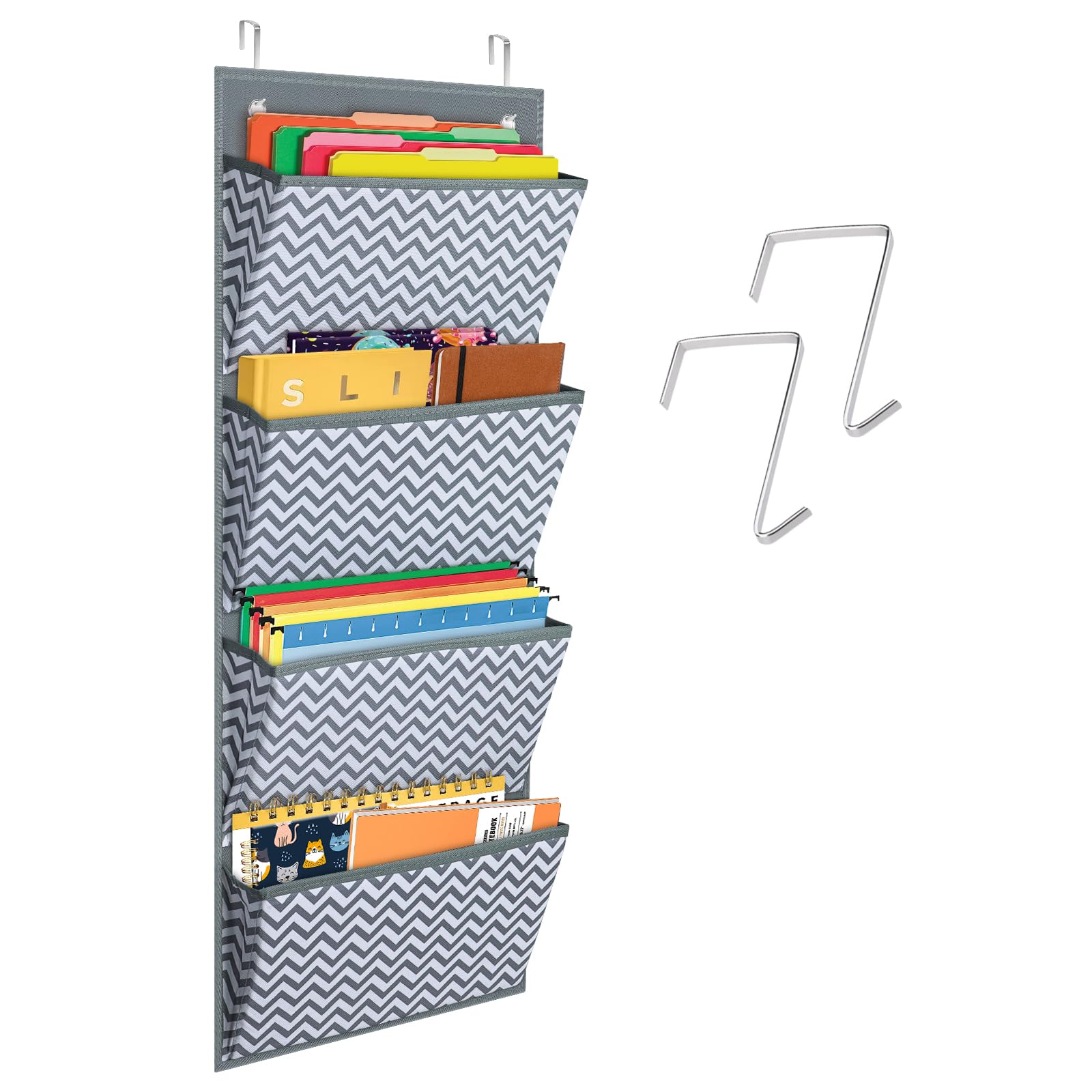 Storage Pocket Chart by Godery, 4 Pocket Hanging Wall File Organizer - Organize Your Assignments, Files, Scrapbook Papers & More