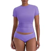LanGui Womens Summer Tops, Soft Stretchy Short Sleeve Fitted Basic Tee, Crew Neck Cute Y2K T Shirts for Workout Going Out