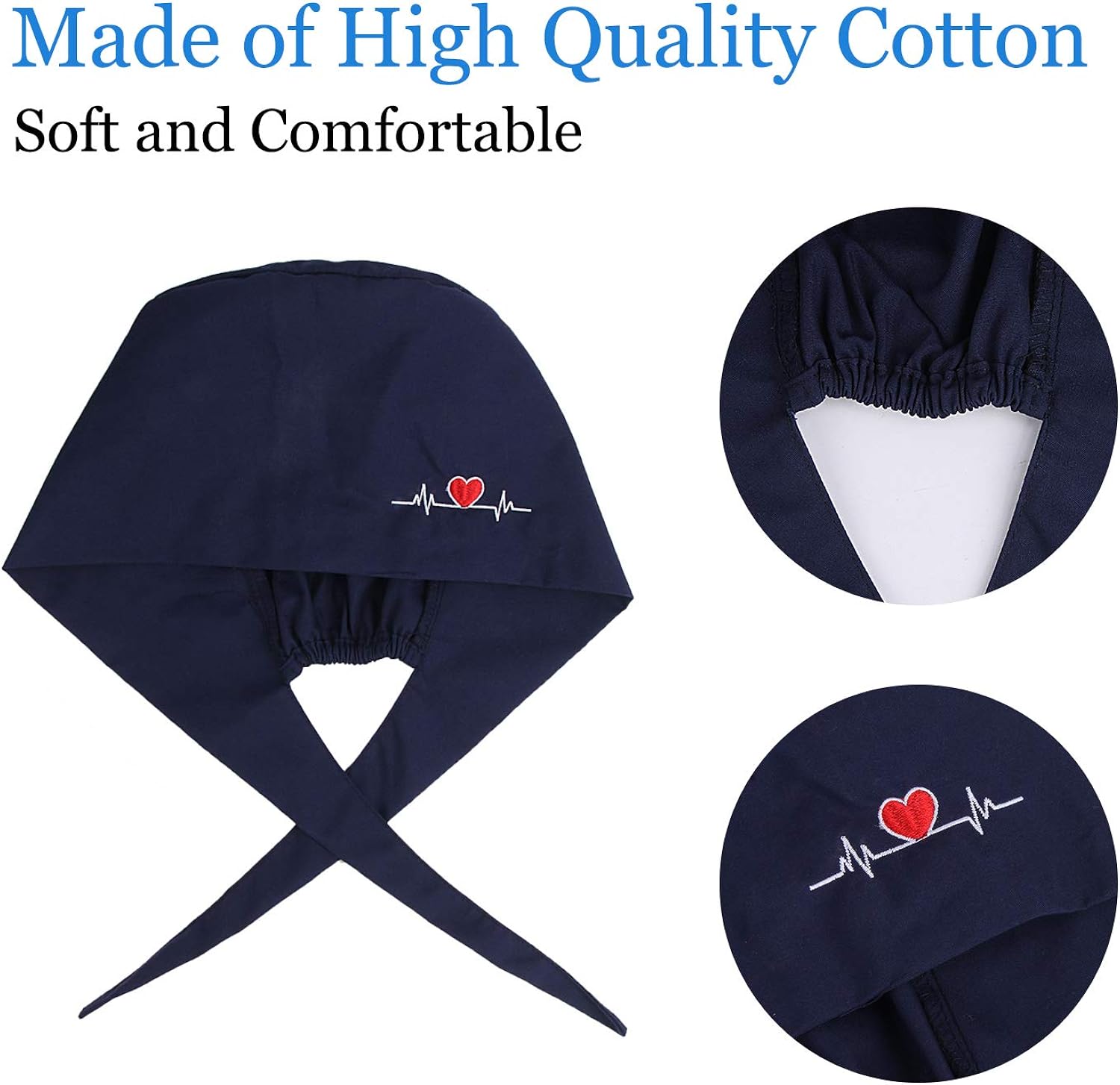 NOVWANG 2 Pcs Working Caps Love Embroidered Style Head Cover Hats Adjustable Cotton Sweatband Caps (Black+Dark Blue): Clothing