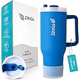 ZITRÜS 40 oz Tumbler with Handle and Straw | Leak Proof Insulated Stainless Steel Water Bottle Travel Mug Fits in Cup Holder | Keeps Cold Hot | Gifts for Women Men Him Her (Blue, 40 oz)