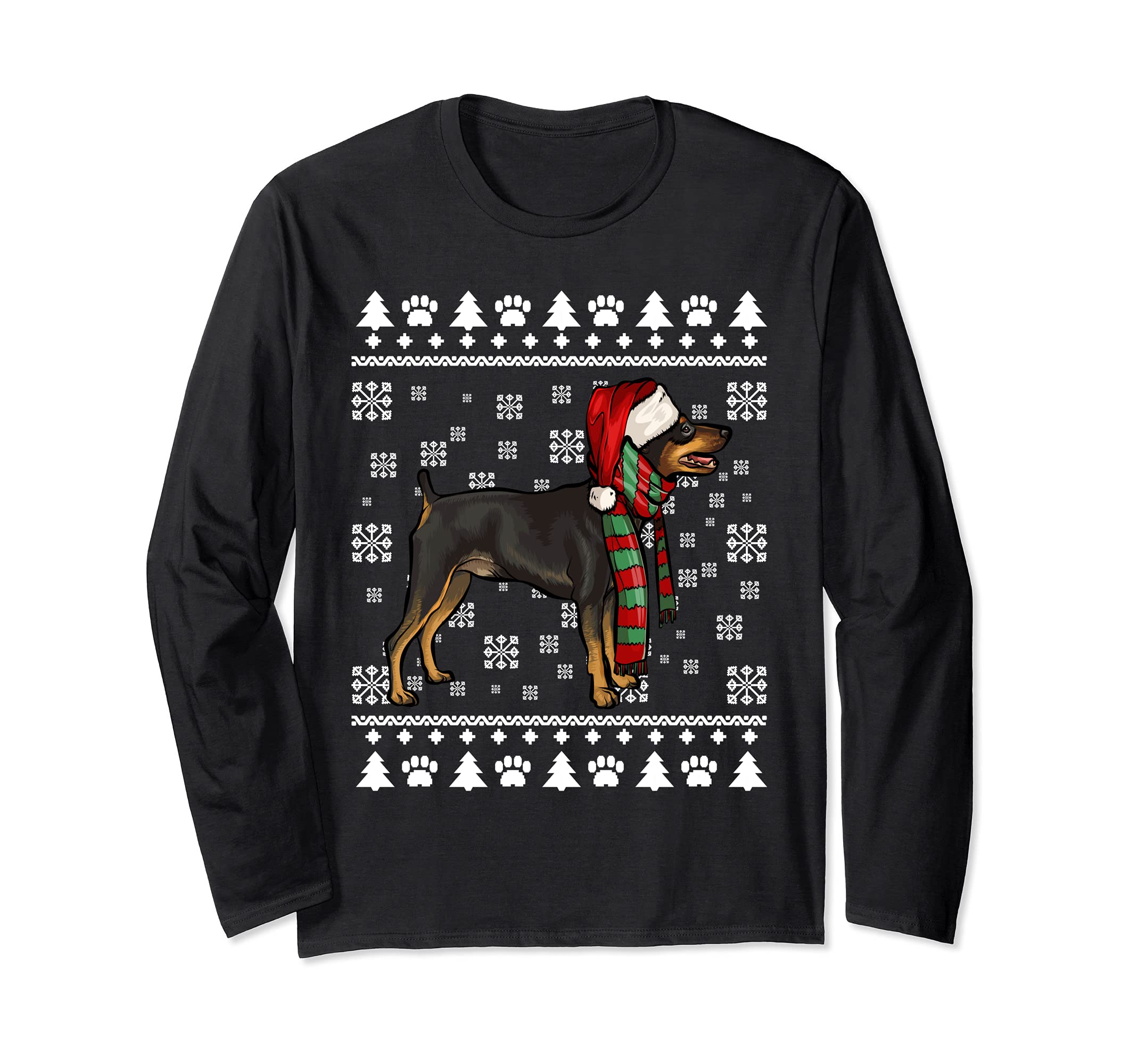 Miniature Pinscher Dog Santa Hat Xmas Ugly Christmas Long Sleeve T-Shirt