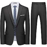 WULFUL Men's 2 Piece Slim Fit Suit Set One Button Blazer Jacket Pants Tuxedo Set for Party, Wedding and Business