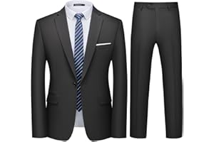 WULFUL Men's 2 Piece Slim Fit Suit Set One Button Blazer Jacket Pants Tuxedo Set for Party, Wedding and Business