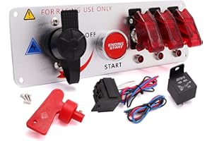 JEEMITER Ignition Switch Panel Kit, 12V Engine Start Push Button 5 in 1 Ignition Control Panel Carbon Fiber LED Ignition Toggle Switches for Race Car Sport Competitive