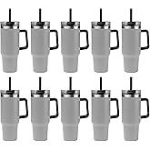 Gifts by Design 10 Ct of 40 Oz Intrepid Stainless Steel Tumbler with Lid, Straw & Handle – Gray – Customizable Insulated Cups for Water, Coffee, Hot & Iced Drinks – Great for DIY, Events, Work
