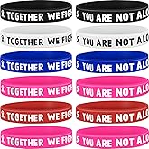 Chivao 36 Pcs Cancer Awareness Rubber Bracelet Ribbon Silicone Wristband with Saying Together We Fight, You are Not Alone, Gift for Patients, Family and Friends