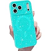 MINSCOSE for iPhone 17 Pro Case Magnetic Compatible with Magsafe,Cute Neon Glitter Super Vibrant Shiny Bling Sparkly Glossy Girly Case with Thin Slim Camera Protection for Women Girl-Mint Green