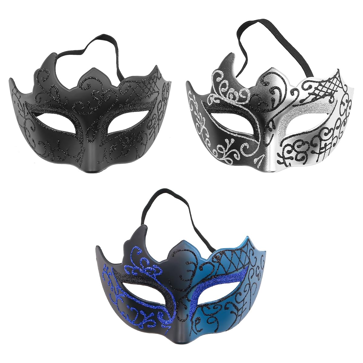 Alnicov 3PCS Venetian Masks Masquerade Mask Cosplay Fancy Dress Masquerade Ball Mask With elastic band for Men and Women