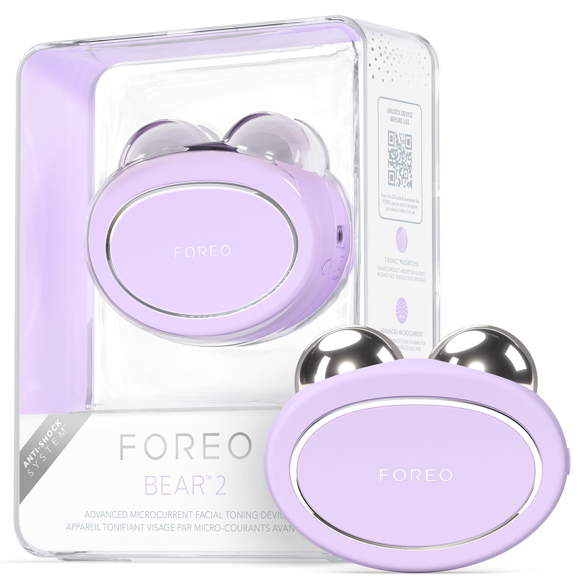 FOREO Bear 2 Advanced Lifting & Toning Microcurrent Facial Device, Anti Aging Face Sculpting Tool, Instant Face Lift, Firm & Contour, Non-Invasive Skin Care Tools - Lavender