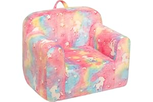 ALIMORDEN Kids Ultra-Soft Snuggle Foam Filled Chair, Cuddly Sherpa Reading Couch for Boys and Girls,Glow-in-The-Dark Unicorn Pattern