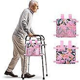 supregear Walker Side Bag, Water Resistant Accessory Basket Pouch for Folding Walkers, Lightweight Hand Free Storage Carrier Tote, Universal Size Seniors Caddy Attachment, Pink Floral