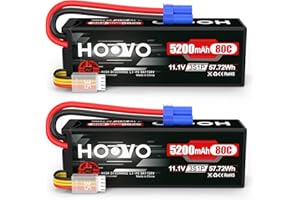 HOOVO 3S 11.1V 80C 5200mAh RC Lipo Battery Hard Case with EC5 Connector for RC Car Boat Truck Heli Airplane UAV Drone FPV Racing (2 Packs)