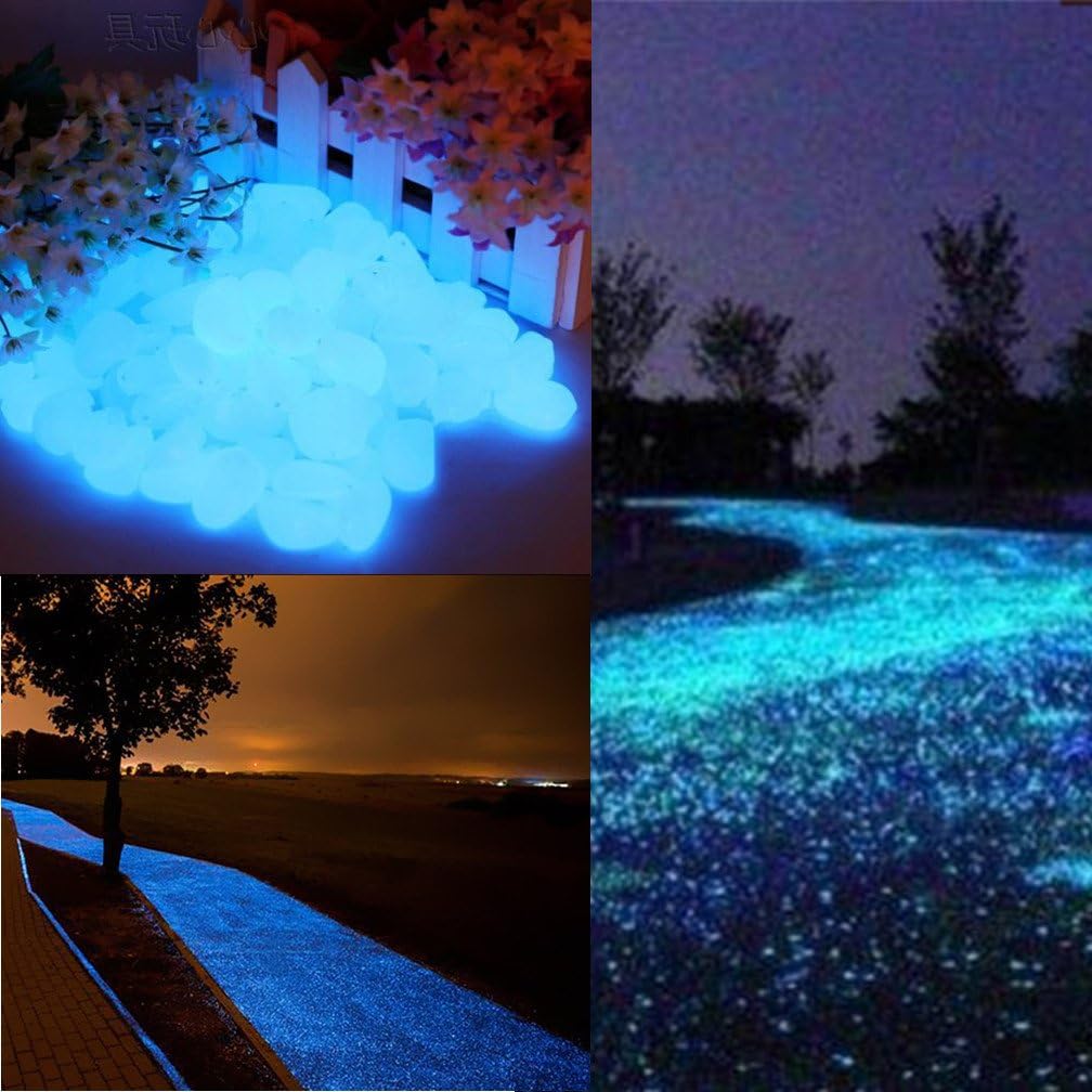 Hardscaping Materials - TR318 Glow in The Dark Garden Pebbles Stone for Walkway Yard and Decor DIY Decorative Gravel Stones in Blue (500PCS)