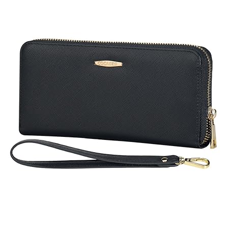 COCASES Damen Geldbörse XXL Größe aus weichem Kunstleder mit RFID Schutz und Schlaufe Schwarz