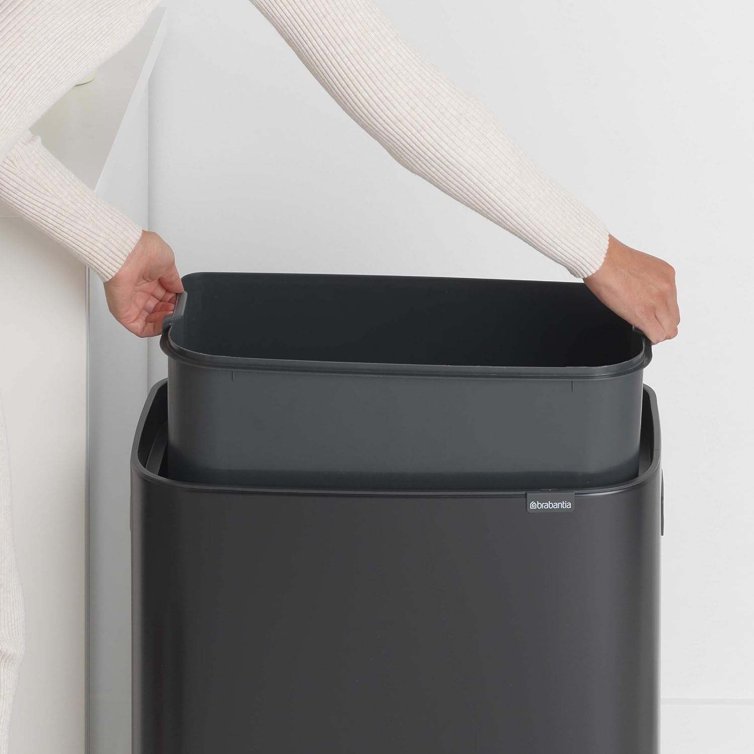 Brabantia Bo Touch Bin - 60L Inner Bucket (Matt Black) Large Rectangular shape, Waste Kitchen Bin - Soft-touch - Image 4