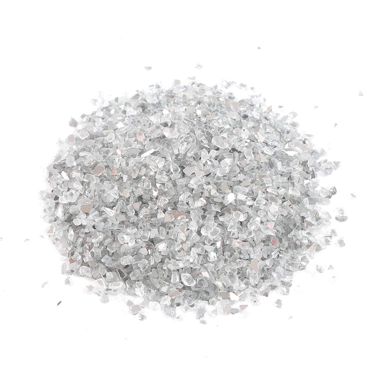 Alan Stone Reflective Tempered High Luster Fire Glass, 3-6mm, 305g (Both Side Mirror), Silver, Irregular, Glass, Compatible with Metal, Concrete