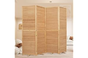 HOMSCREENER Room Divider Folding Privacy Screens, Hand-Made 67'' High Bamboo Room Dividers Freestanding 2-in-1 Multifunction 4 Panel Wall Divider for Room Separation, Portable Room Partitions and Dividers