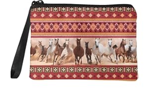 Mumeson Retro Aztec Horse Coin Purse Mini Fleece Coin Cash Storage Bags for Card Holder Keychain Mini Portable Cosmetic Accessories Organizer Storage Mini Handbag for Women Girls