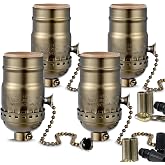 Pull Chain Light Socket Replacement, E26 Standard Screw Lamp Socket, Bulb Socket with Pull Chain Lamp Switch for Table and Floor Lamp, UL Listed (4, Antique Brass)