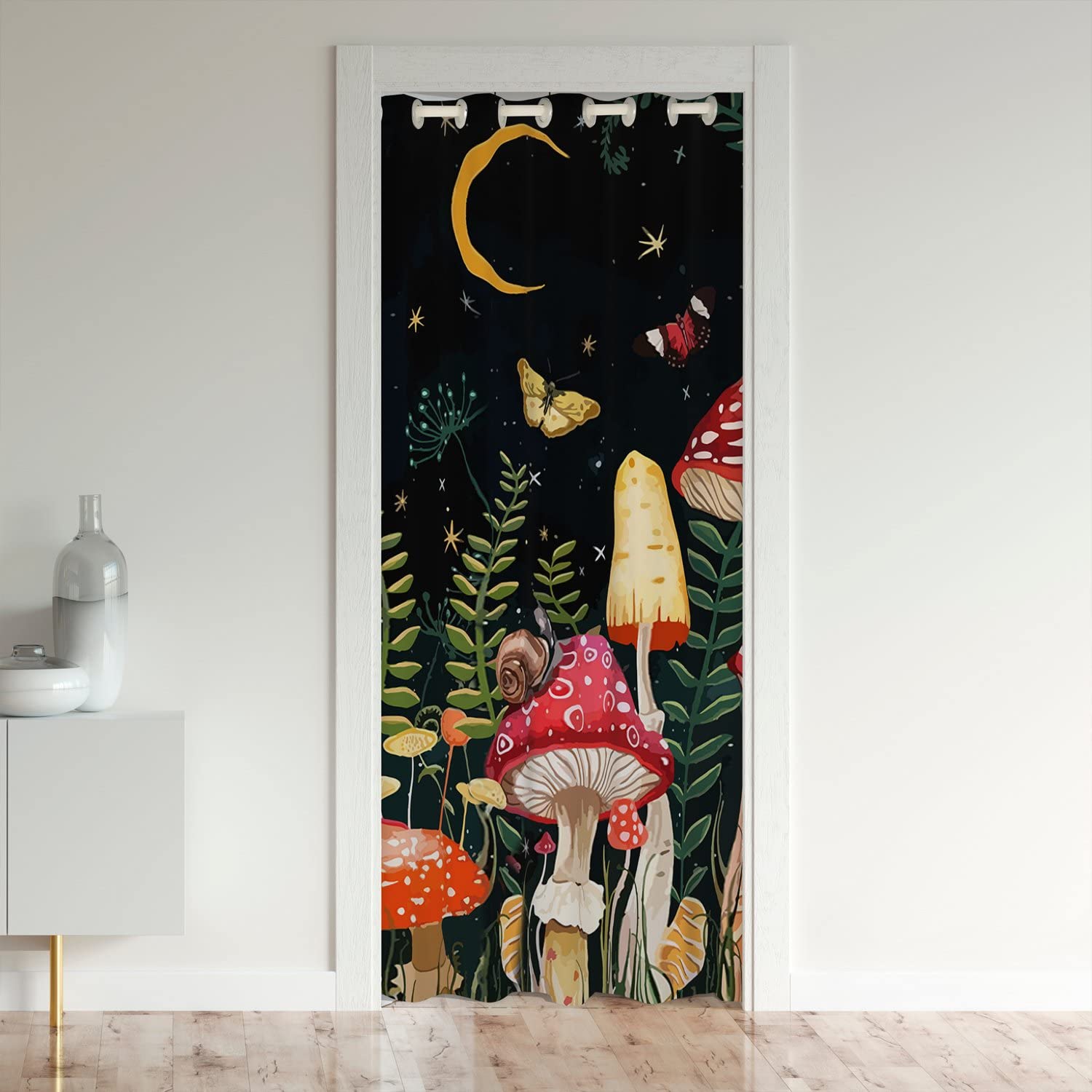 Loussiesd Mushroom Doorway Privacy Cover-Natural Fungus Heat Blocking Blackout Thermal Insulated Door Curtain-Moth Moon Darkening-Bedroom 132x203cm1Panel
