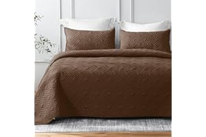 Whale Flotilla Quilt Set Twin Size, Soft Microfiber Lightweight Bedspread Coverlet Bed Cover (Wave Pattern) for All Seasons, Brown, 2 Pieces (Includes 1 Quilt, 1 Sham)