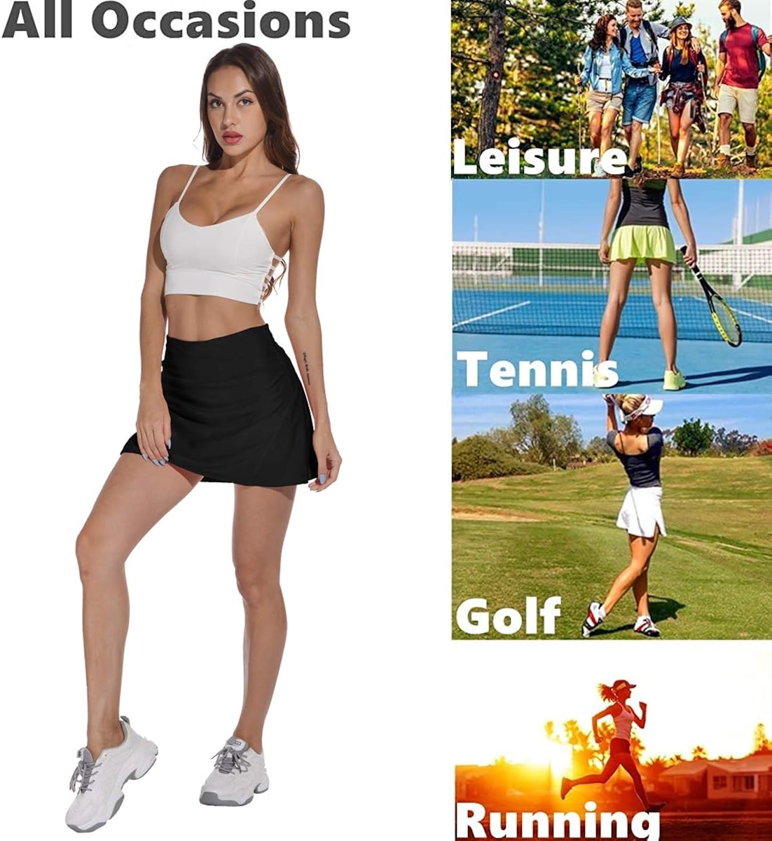 XIEERDUO Women's Athletic Tennis Golf Skirts with Shorts Pockets Acitve High Waisted Running Skorts: Clothing