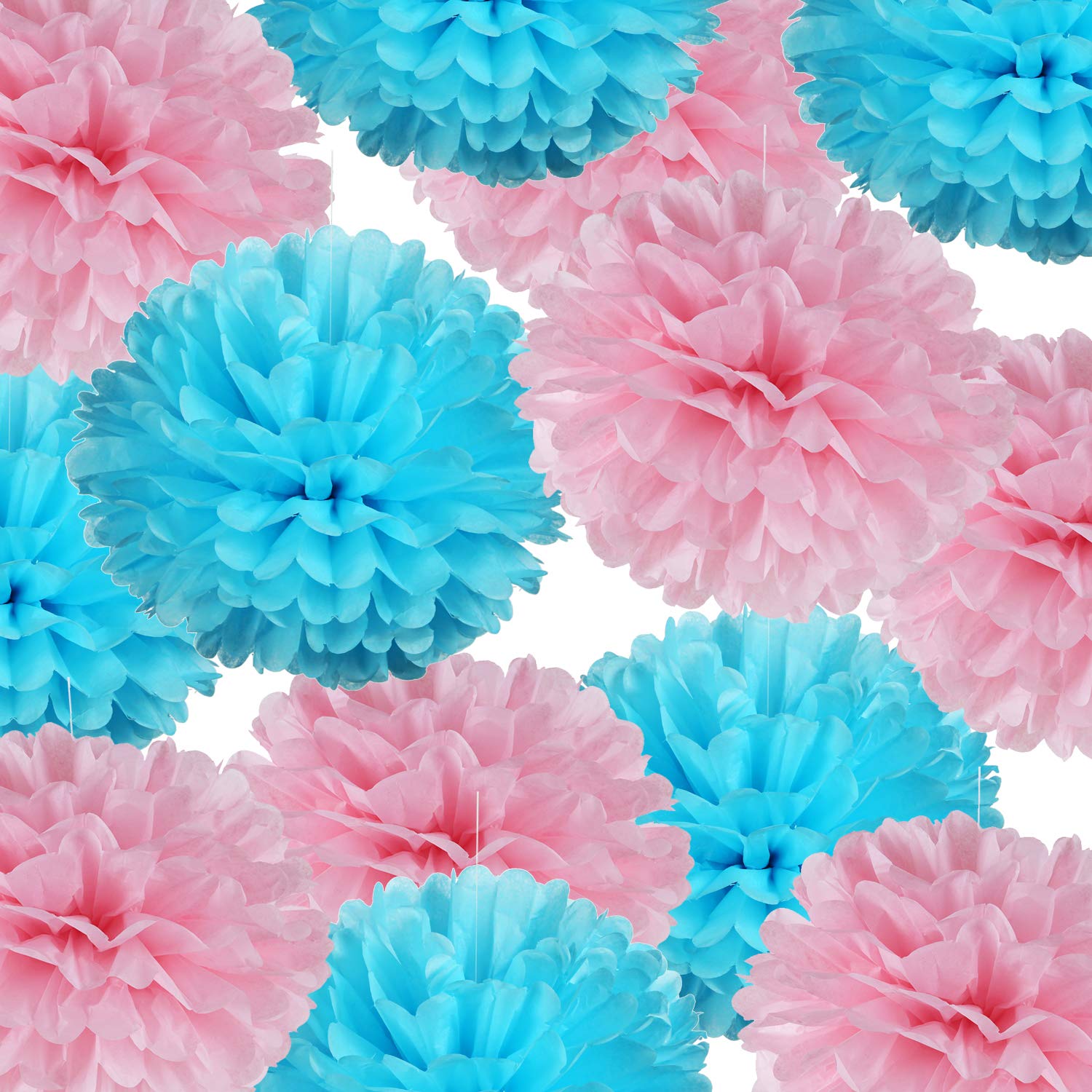 Photo 1 of 14" Pink and Blue Tissue Pom Poms Kit DIY Decorative Paper Flowers for Baby Shower Boy or Girl Gender Reveal Party Wedding Backdrop Birthday Party Nursery Hanging Decorations, Pack of 10