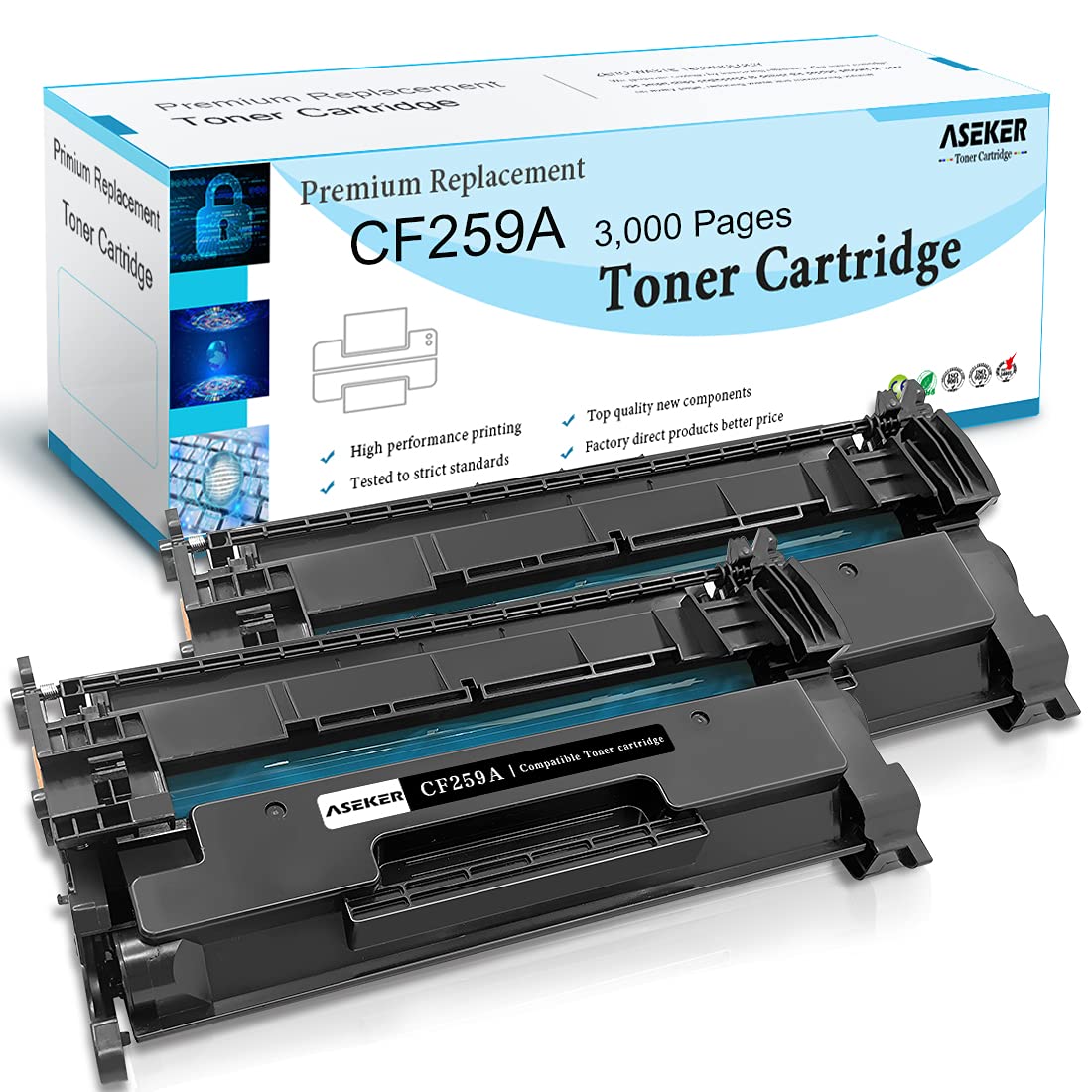 2 Black Compatible 59A CF259A Toner Cartridges for HP M406 M406dn Pro M404 M404n M404dn M404dw M304a MFP M428 M428dw M428fdn M428fdw M428m M430f Printers 3000 Pages (Without Chip)