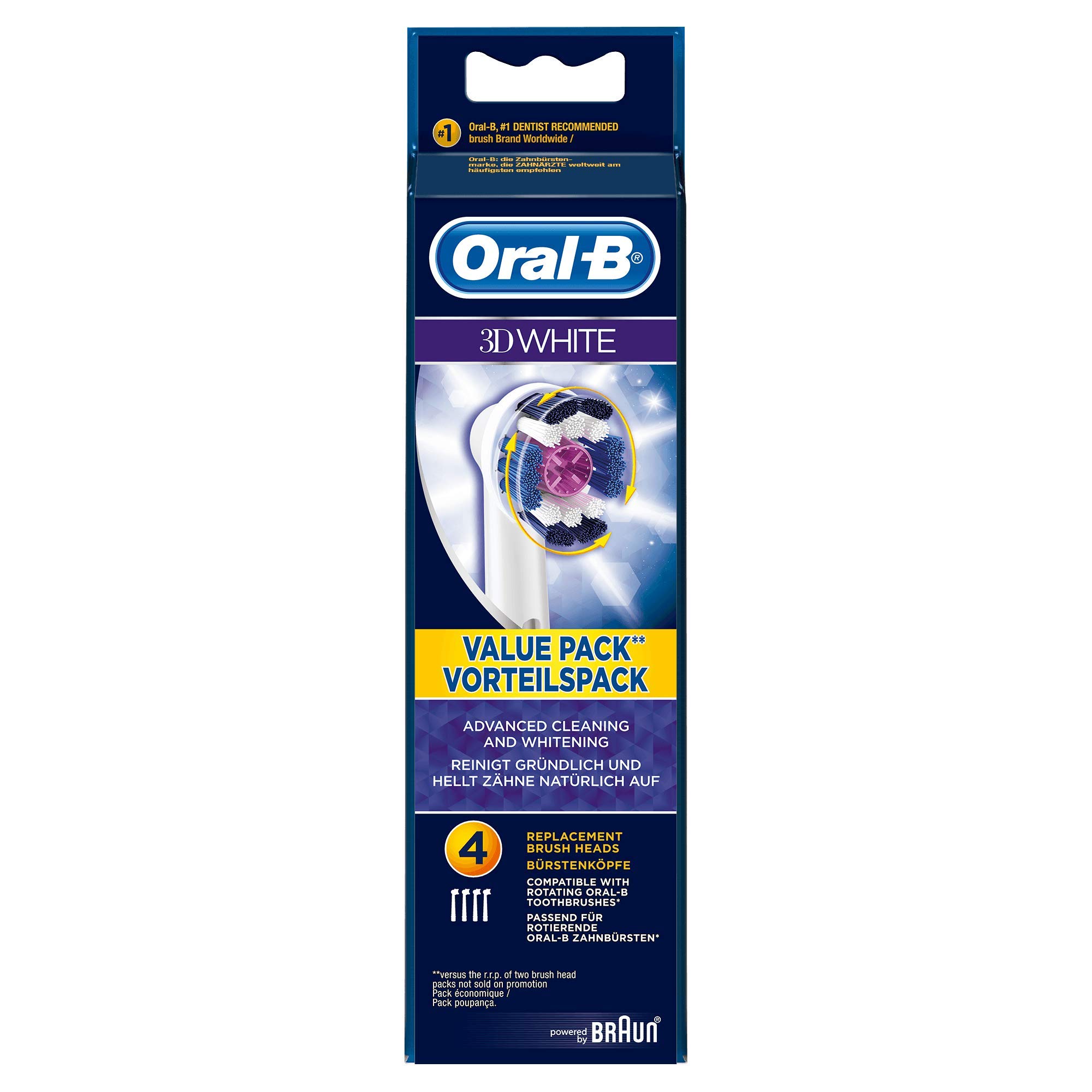 Oral-B 3D White Toothbrush Heads Pack of 4 Replacement Refills for Electric Rechargeable Toothbrush