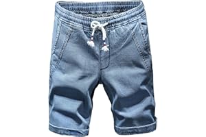 Maiyifu-GJ Men Relaxed Fit Denim Shorts Elastic Waist Drawstring Jeans Short Pants Lightweight Casual Summer Beach Shorts
