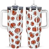 CHOKOMETRY 40 oz Fall Pumpkin Tumbler With Handle Lid and Straw,5D Orange Pumpkin Print Tumblers,Thanksgiving Stainless Steel Insulated Travel Mug Autumn Coffee Cup Gifts for Men Women