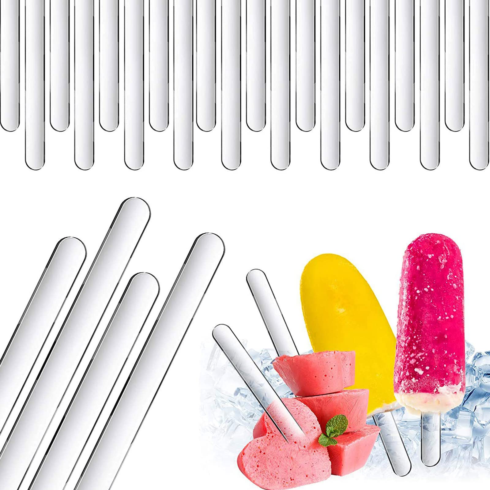 80pcs Reusable Acrylic Cakesicle Popsicle Sticks Mirror Lolly Sticks Ice Cream Sticks for Candy Ice Creamsicle DIY Crafts Party Favors (Transparent) — image 1