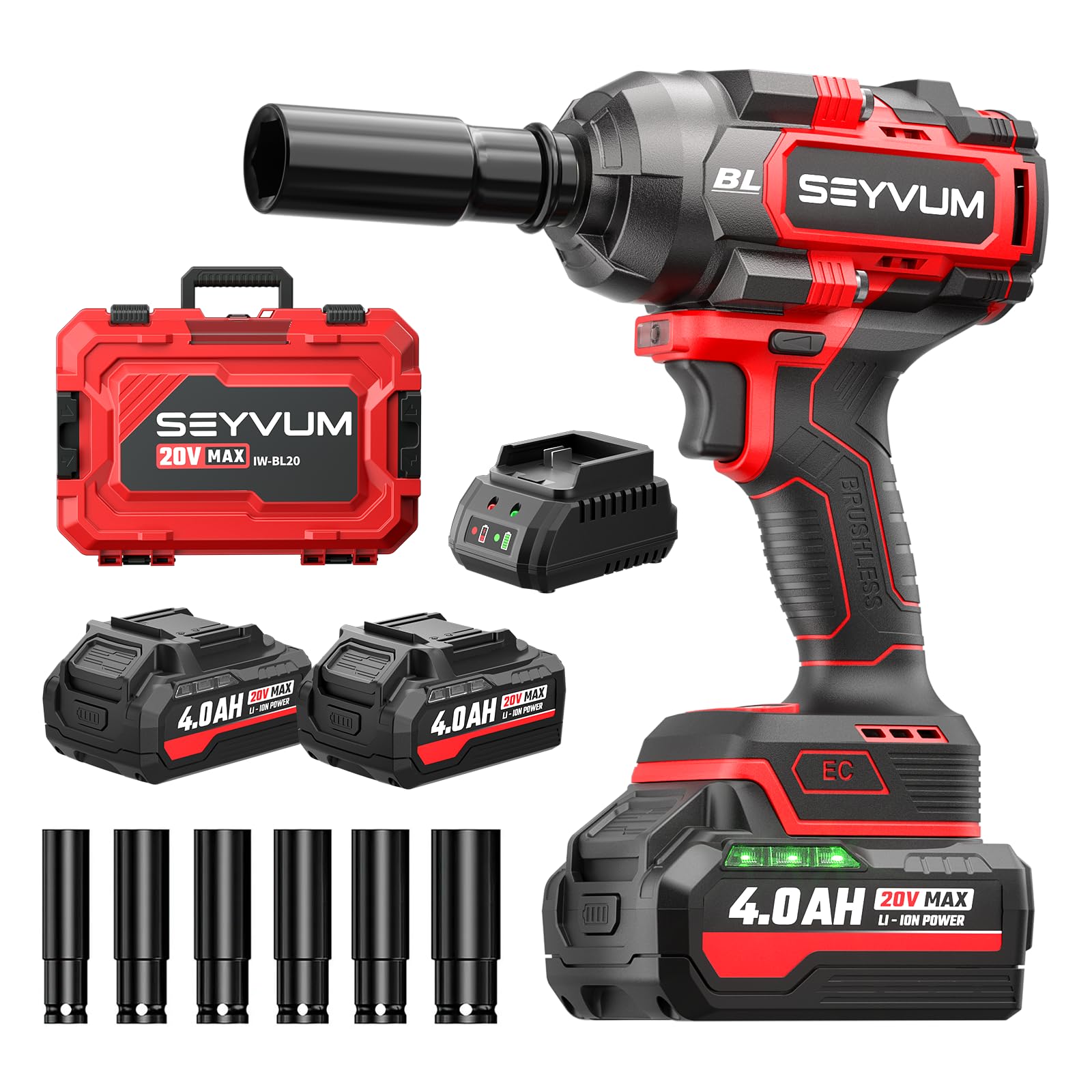 Photo 1 of ** SOLD AS IS, NO REFUND/RETURN** SEE COMMENTS!
SEYVUM Cordless Impact Wrench, 1/2” Max Torque 900 Ft-lbs / 1200 N.m Powerful Impact Gun, 20V 3500RPM Electric Impact Driver, 2 x 4.0Ah Battery & Fast Charger, 6 Impact Sockets, Carrying Case Included