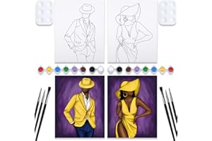 Nuberlic Couples Painting Kit Date Night Sip and Paint Kit for Adults Pre Drawn Stretched Canvas Couples Games Party Supplies Anniversary Valentine's Day 2 Pack 8"x10"