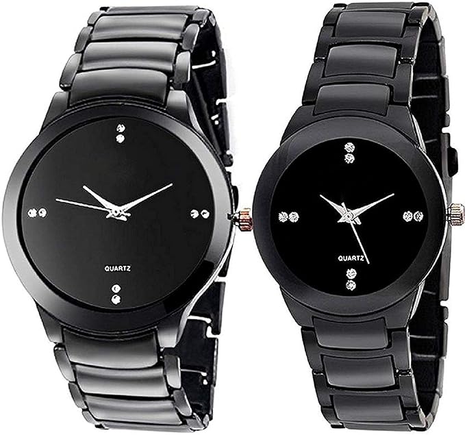 Analogue Round Black Dial Smart Couple Watch Combo Set