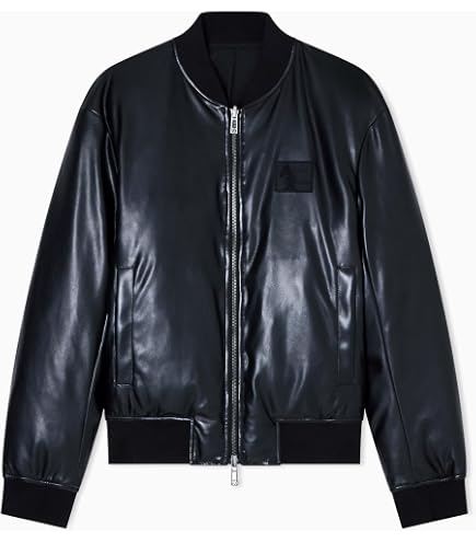 Armani Exchange Men's Fitted Full Zip Eco Leather Jacket, Black