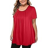 MANER Women's Plus Size Tops Short Sleeve Flowy Shirts Casual Blouses Tunic Tops L-4XL