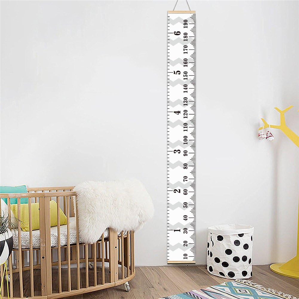 Children's Height Chart Kids Growth Chart Removable Wall Hanging Measuring Rulers for Baby Infant Kids Toddlers Boys Girls Bedroom Nursery Wall Decoration 7.9 x 79 inch (Gray Waves)