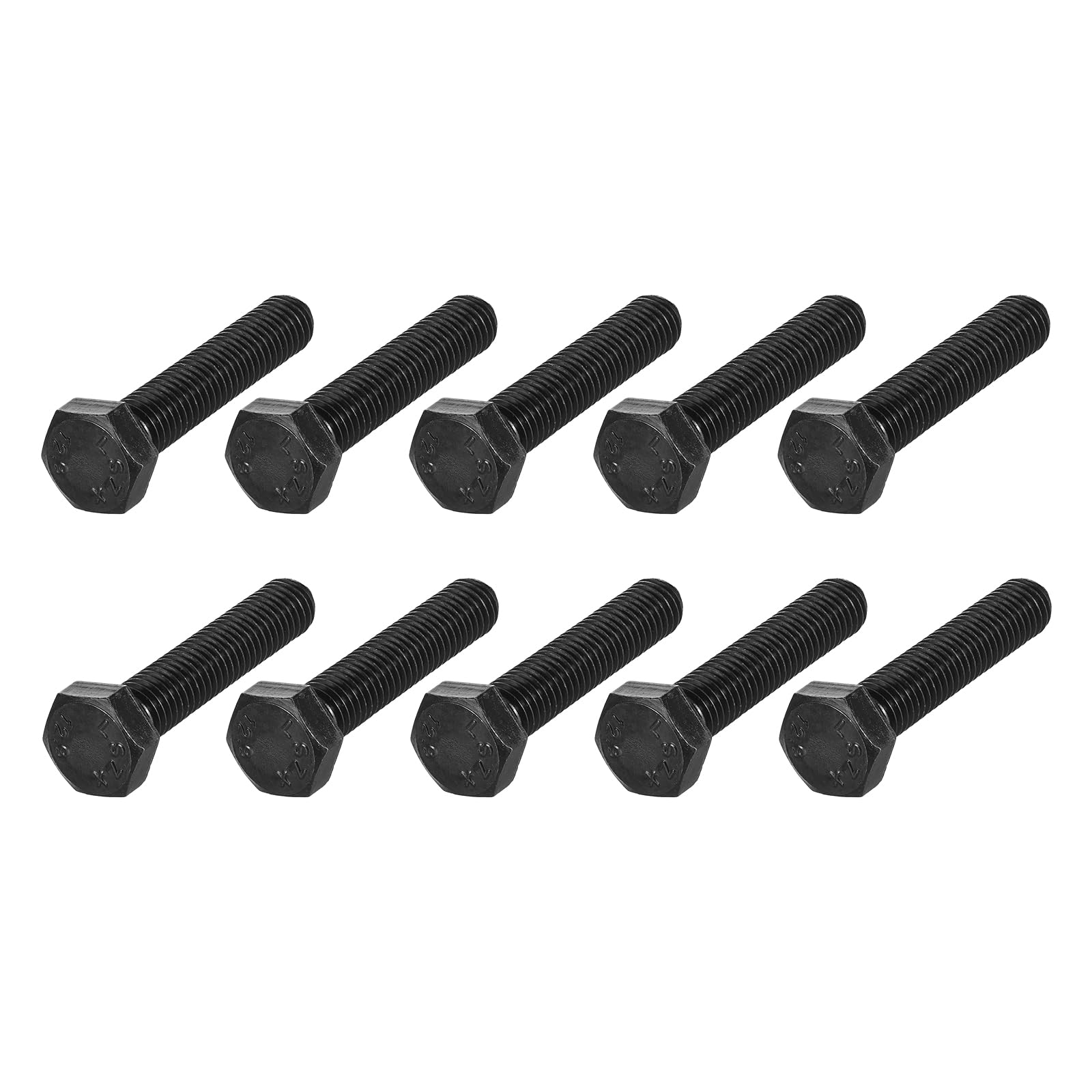 METALLIXITY Hex Bolts (M10-1.5x50mm) 10Pcs, 12.9 Grade Carbon Steel Fully Threaded Black Oxide, Coarse Thread UNC Hex Head Screw Bolt - for Mechanical Repair