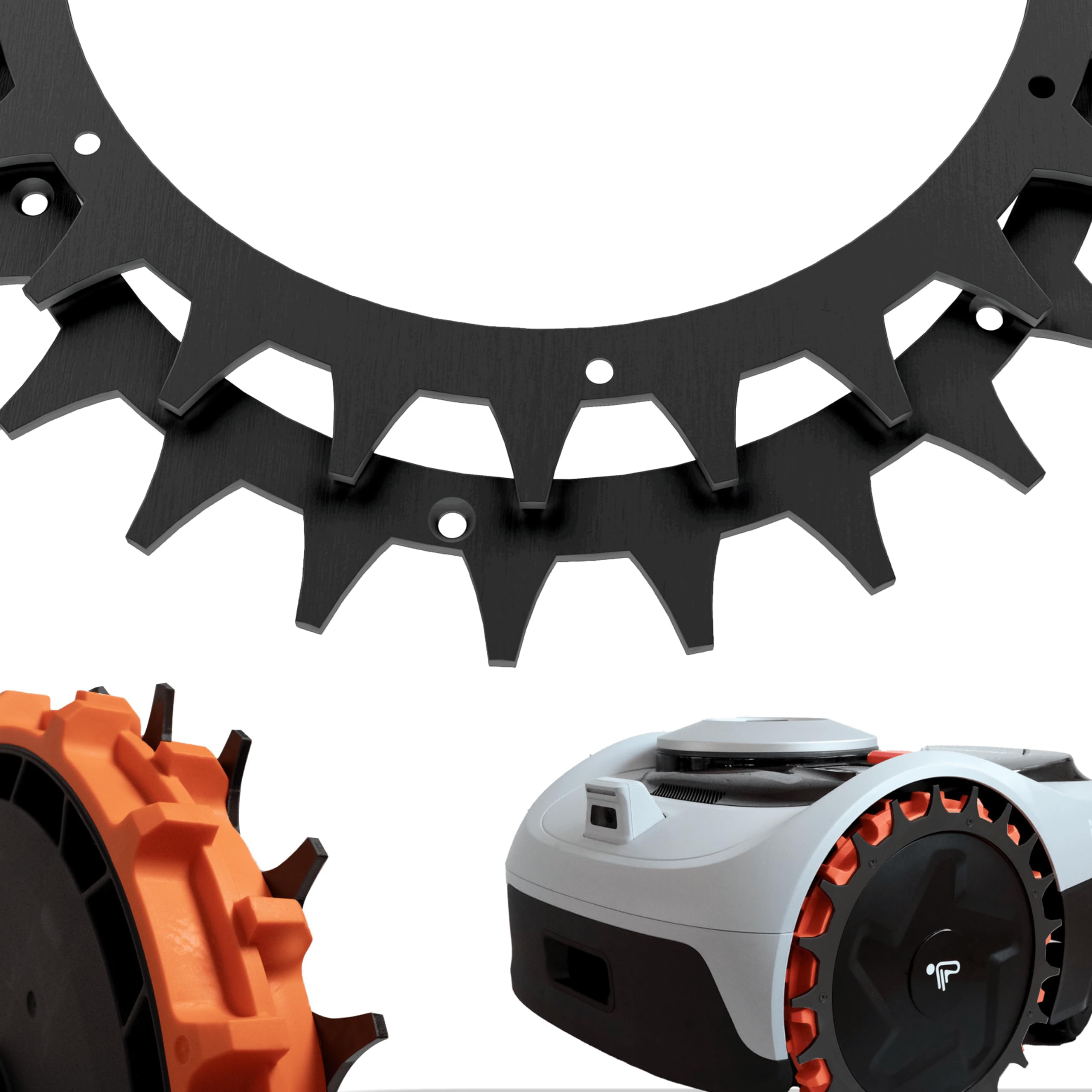 ROBO Claws® Stainless Steel Spikes Navimow i105E - i108E Models Premium Black 3 mm Thick Robotic Lawnmower Spikes Deburred 14x Stainless Steel Screws Traction Improvement for Navimow Spikes 255 mm