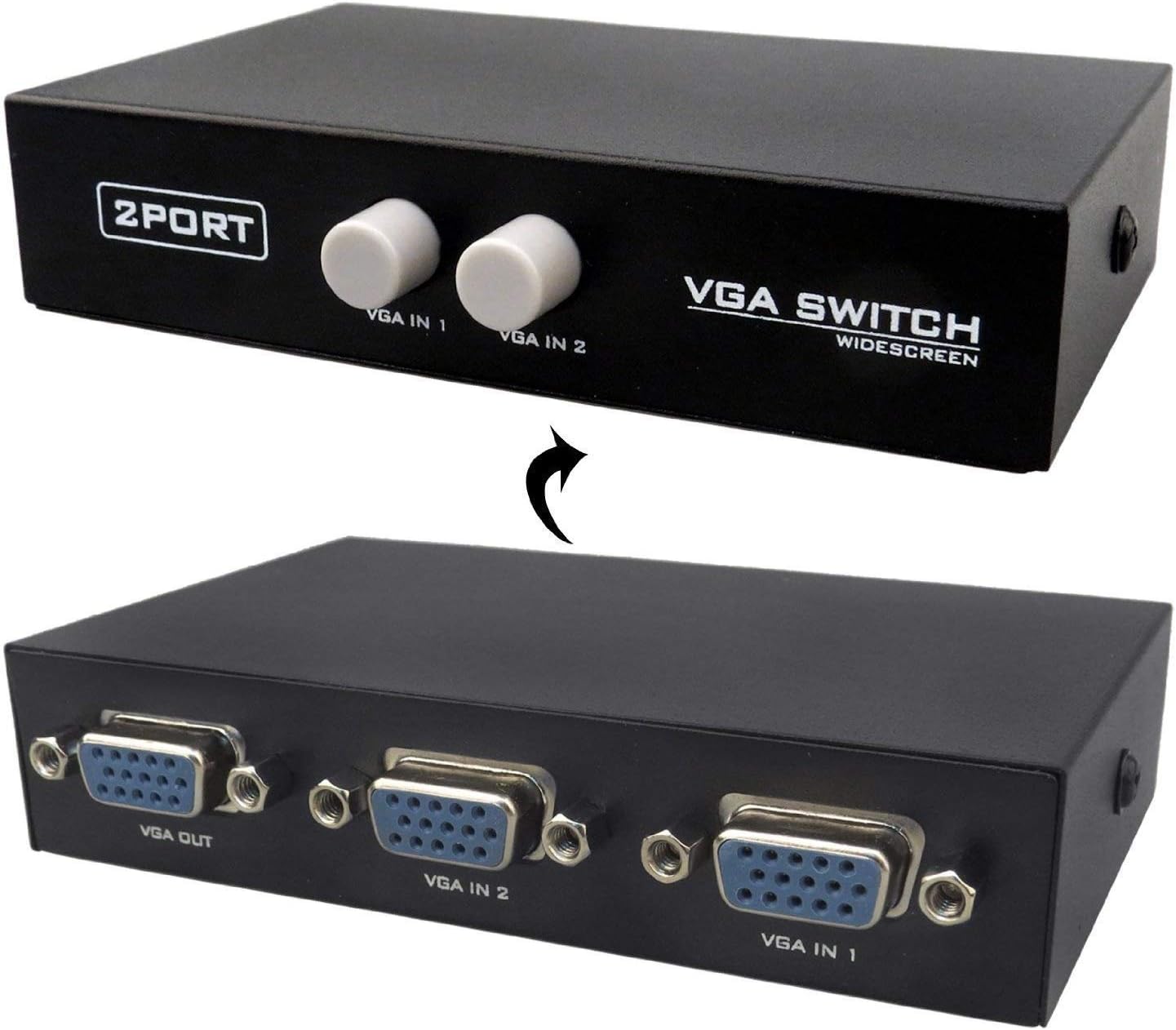 Brand Conquer 2 Port Manual VGA Switch Splitter Sharing Box, Connect 1 PC to 2 Monitor (Black)