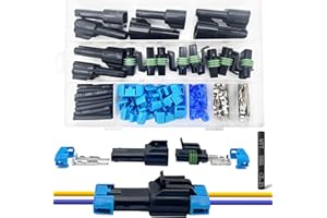 Twippo 14-12 AWG 2 Pin Connector Weather Pack Connectors Kit 2 Wire Automotive Electrical Waterproof Connectors Plug Terminals with 32pcs Shrink Tubing Kit (8 Set)