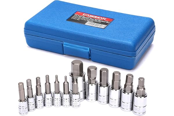 CASOMAN 13 Piece Hex Bit Socket Set, S2 Steel Bit Socket Tool Kit, Metric, 2mm-14mm, Allen Bit Socket Kit