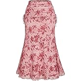 Verdusa Women's Plus Size Floral Maxi Skirt Fishtail Ruched Wrap Bodycon Skirts Summer Outfits
