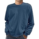 Sunborui Men's Basic Solid Color Sweatshirts Long Sleeve Round Neck Relaxed Fit Tops with Raw Hem